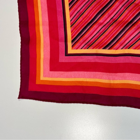 Vintage 1990s Burgundy Pink Orange Red Striped Silk Scarf Square 21x21” - Picture 4 of 9
